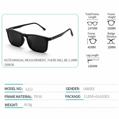 Imagen 2 del producto YIMARUILI moda tamaño Blg TR90 gafas polarizadas magnéticas con Clip mujeres gafas graduadas ópticas cuadradas montura hombres 6212