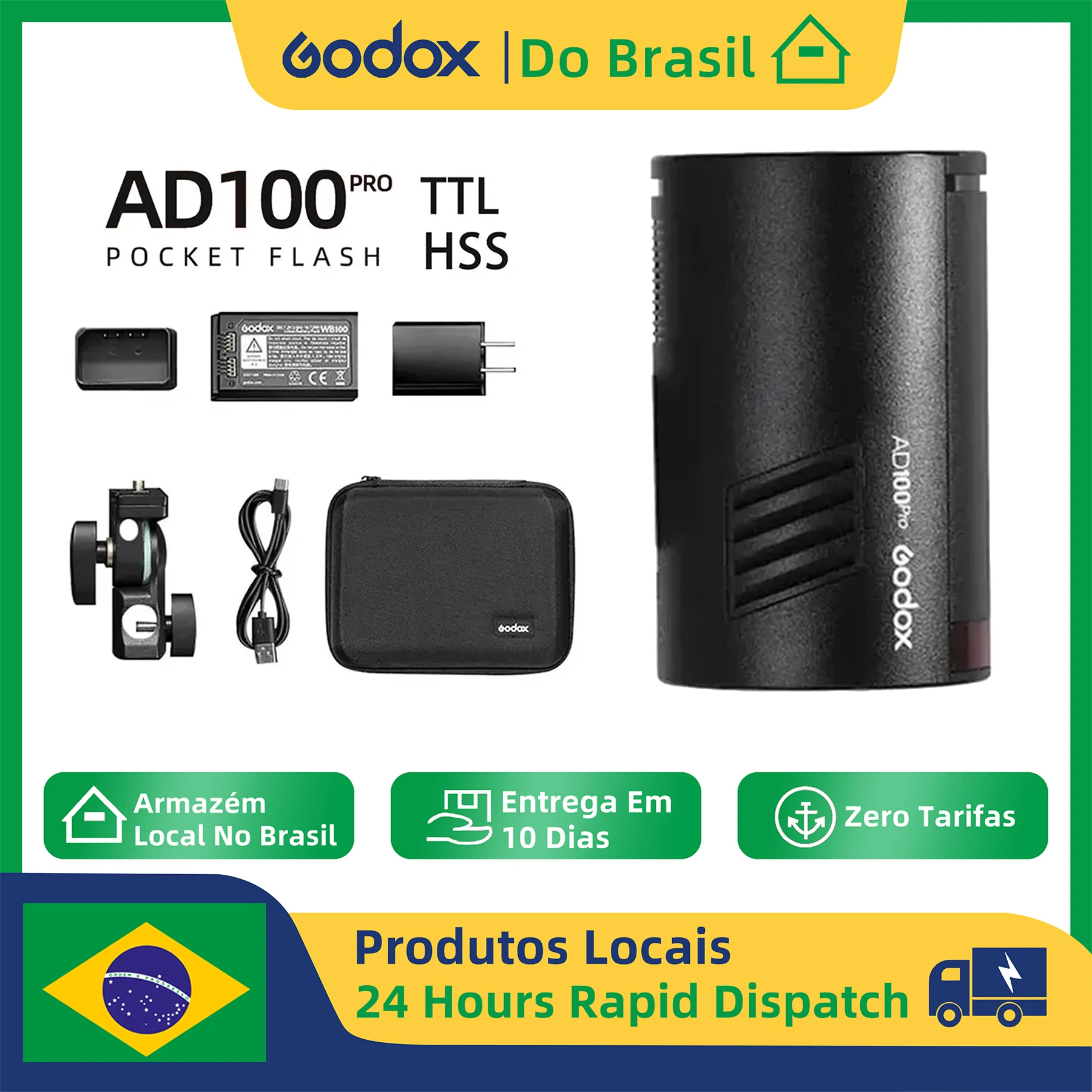 【Do Brasil】Godox AD100Pro TTL 100Ws Outdoor Flash Speedlight 2.4G Wireless X AD100 PRO Pocket Flash For Sony Nikon Canon