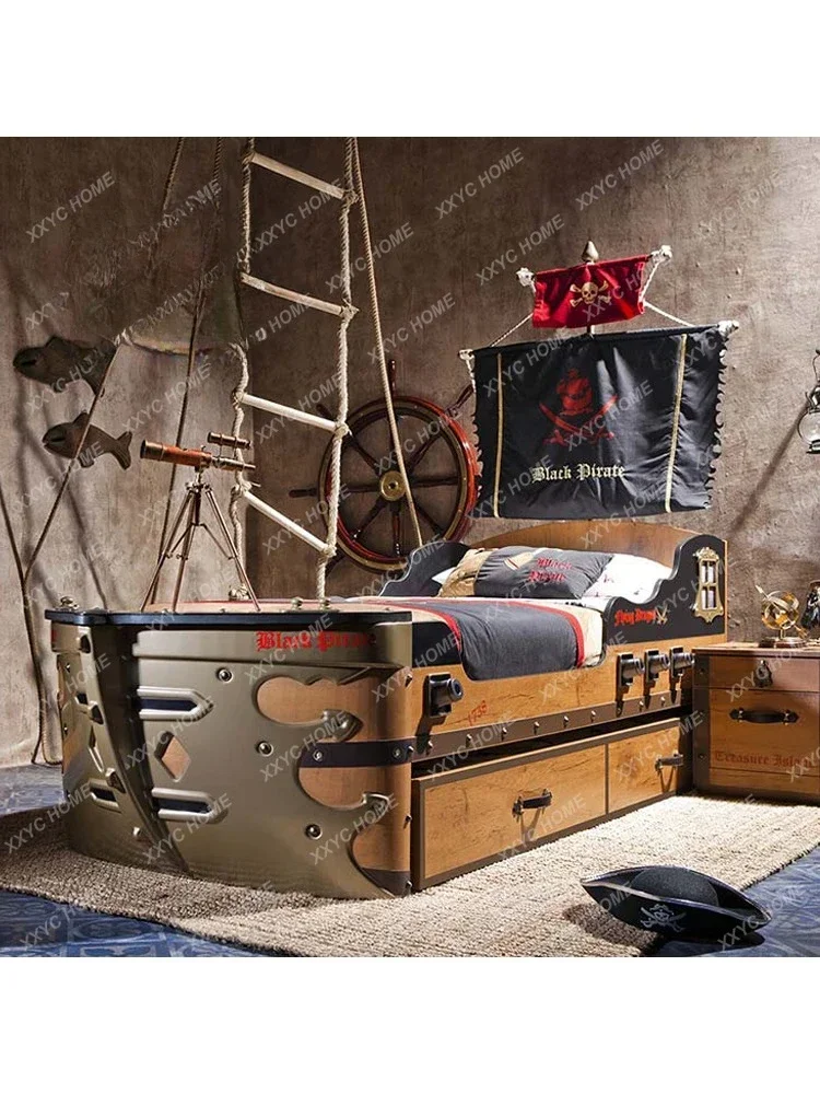 Children's Solid Wood Single Bed Cartoon Parent-Child Pirate Ship Boy Bed Multifunctional Bunk Bed кровать подростковая