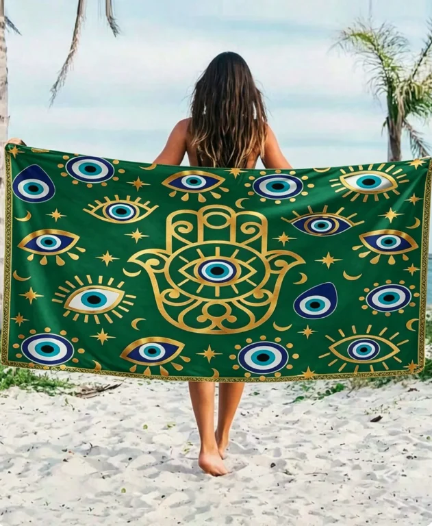 Toalla de playa diseño ojo de microfibra suave y rectangular_voghion.com