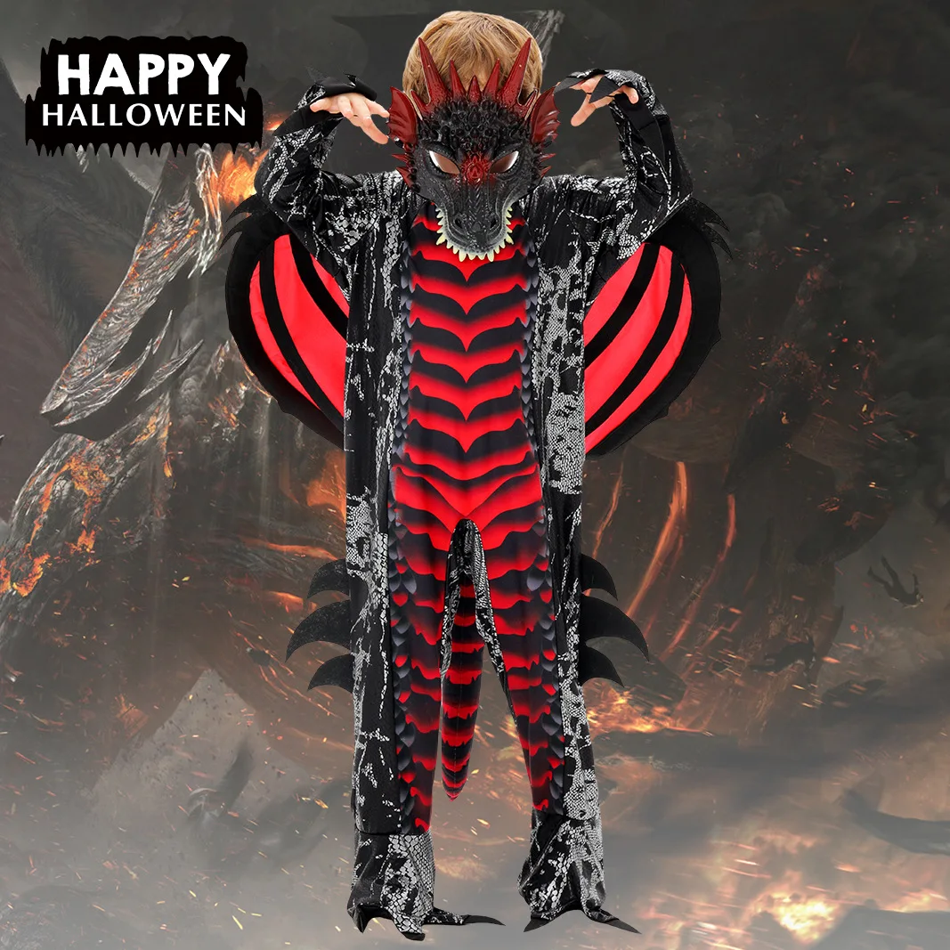 

Boys Halloween Costume Cosplay Terrifying Devil Dinosaur Jumpsuits Children's Holiday Horror Monster Stage Performance Costume