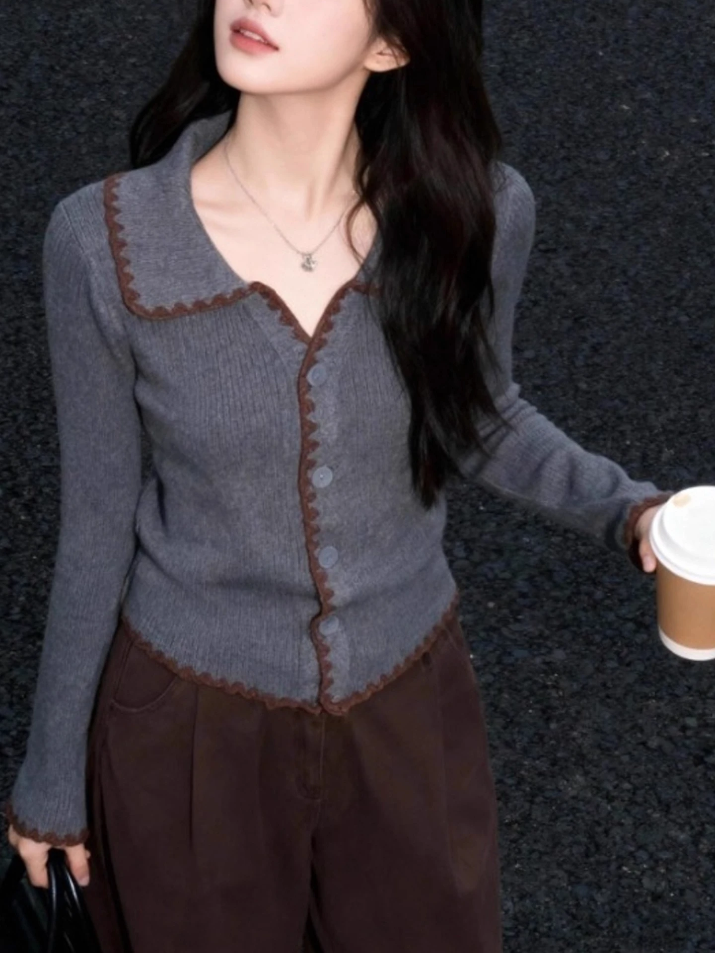 

Chic Long Sve Color Blo Knitwear Women's Slim Fit Casual irt Korean Sle Medium Thin Knitted Sweater for Commuting