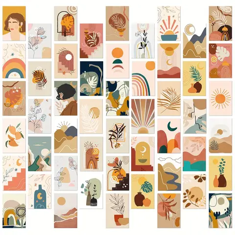 Bilashmart 50pcs Postcard Set: Abstract Art Sketch Picture Collection for Bedroom Room Decoration, Aesthetic Abstract Art Wall Decor