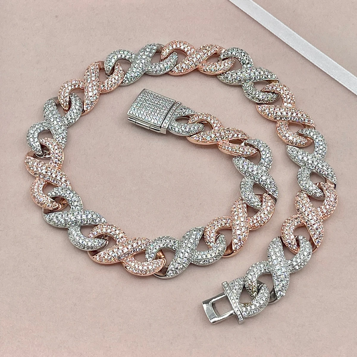 

Drip Letter Miami Cuban Chain Colorful Infinity Style Necklace For Women Iced Out Zircon Link Choker Rock Hip Hop Jewelr