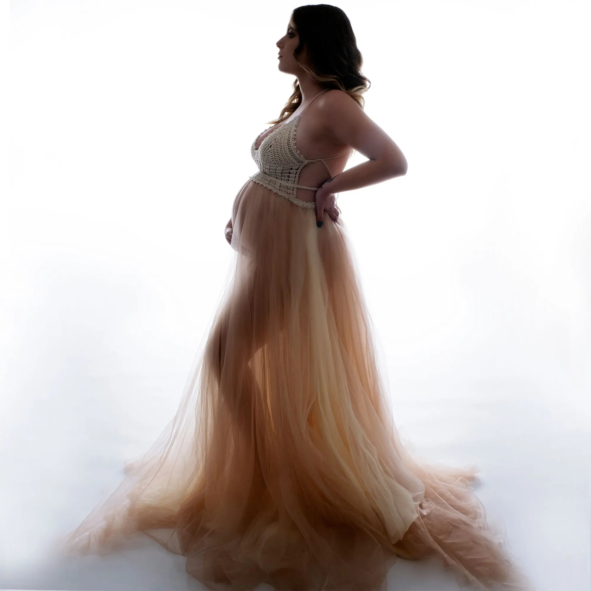 Don&Judy Sexy V Neck Backless Tulle Photoshoot Maternity Dresses Prom Bride Beach Birthday Party  Wedding Robe Gown Photography