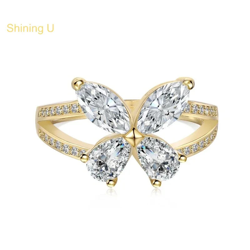 

Shining U S925 Silver Butterfly Ring for Women Pear Marquise Shape Gems Fine Jewelry Engagement