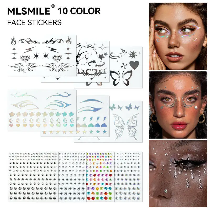 

MLSMILE New Laser Eye Makeup Tattoo Waterproof 3D Face Performance Color Diamond Nose Stud Sticker 2025 New