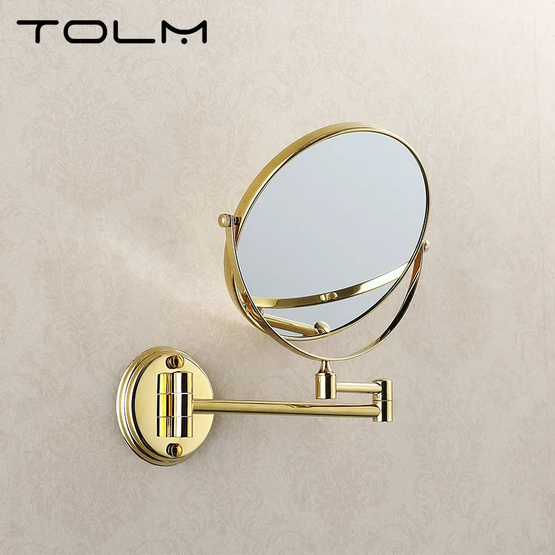 TOLM-Specchio per trucco da bagno a parete con specchio da 8 pollici in oro di alta qualità Specchio da bagno pieghevole bifacciale estensibileRotante