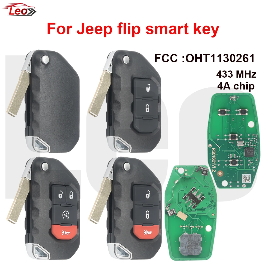 Leo FCC:OHT1130261 PN:68416784AA 433MHz AES 7939MAchip SIP22-Blade Car flip samrt key for Jeep Wrangler Gladiator key 2018-2014