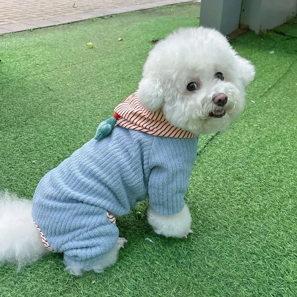 

Cute Star Design Dog Striped Jumpsuit Fleece Warm Pet Four Legged Clothes Breathable Cozy Dog Hoodies Winter Season