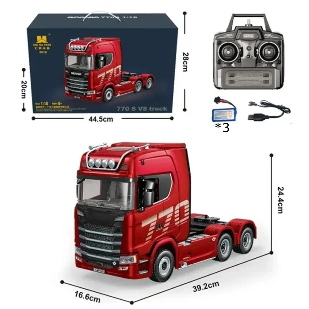 

Радиоуправляемый грузовик HUINA 1/18 19CH 1501 770S Scania, тягач из сплава, 2.4G, с дистанционным управлением, инженерный прицеп с подсветкой, в пенопластовом кейсе