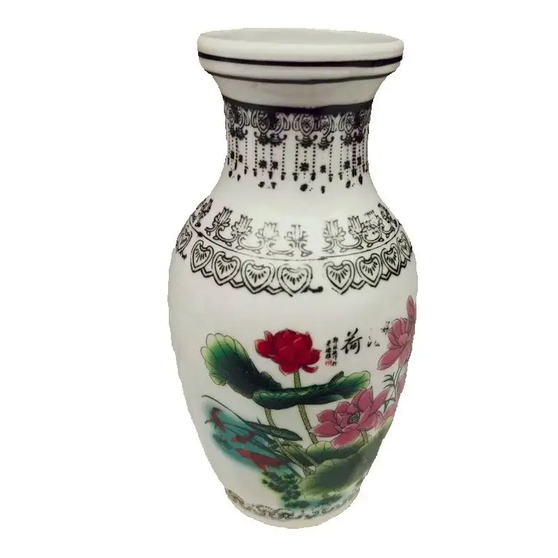 

Traditional Chinese Old Porcelain Vase Decorative Pastel Lotus Pattern Collectible Antique Style Home Decor Accessory
