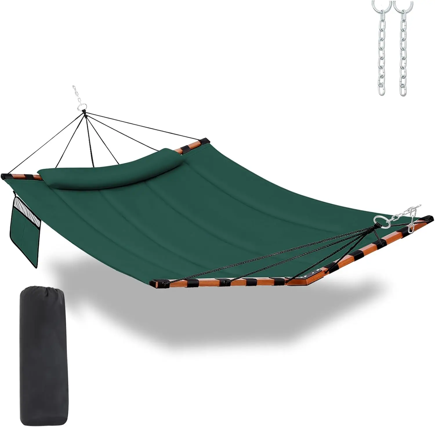 

12FT 2 Person Hammock Large Hammock 450LB Capacity with V Shaped Hardwood Spreader Bar & Nylon Rope