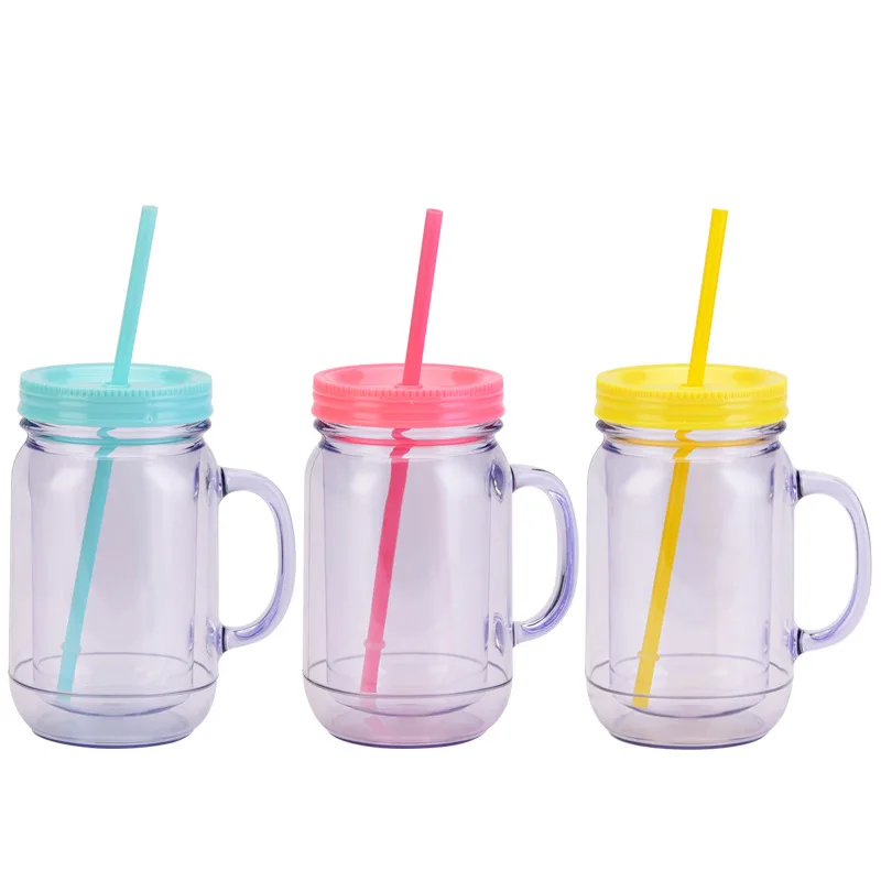 Rooster Plastic Cup with Handle and Straw,Double AS Mason BOTTLE,European and American, Solid Color, Holiday, Birthday Gift,20oz
