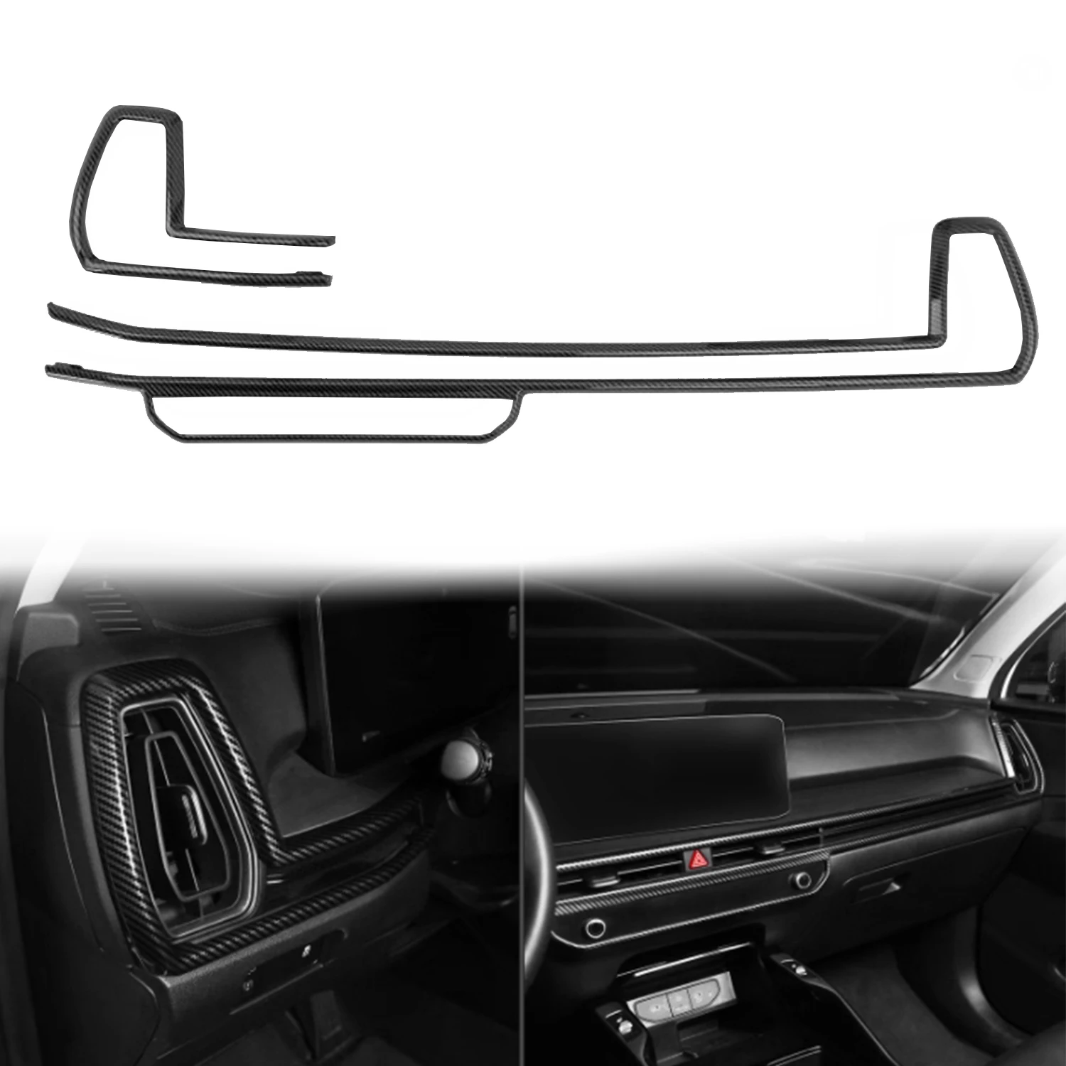 

For Kia Sorento 2024-2026 LHD!! Car Interior Accessories Dashboard Console Stripe Molding Cover Trim ABS Carbon Fiber Grain 2pcs