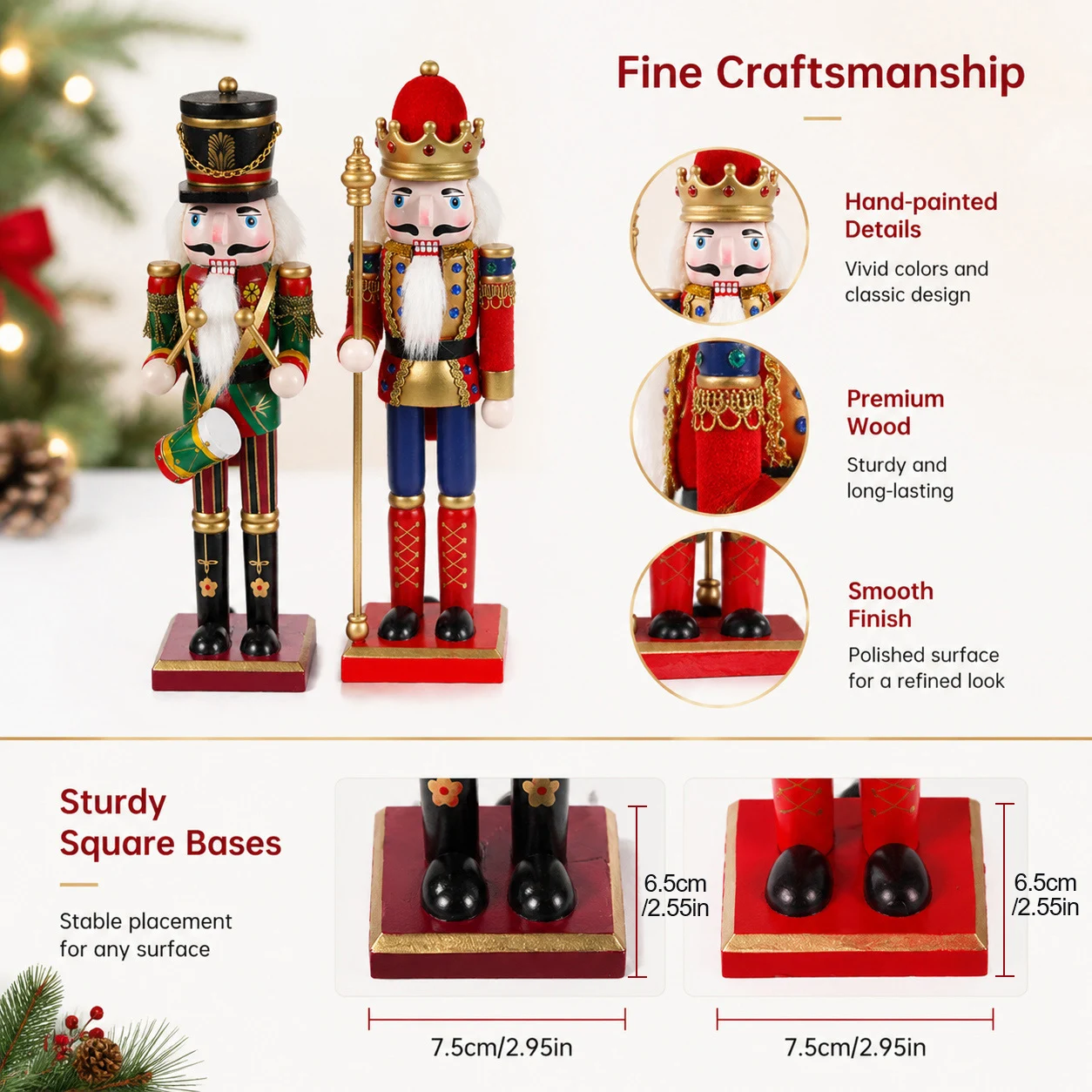 2-teiliges Nussknacker-Soldaten-Puppen-Set, handbemalte Weihnachtsfigur, kreatives Geschenk, Heim-Desktop-Weihnachtsbaum-Feiertagsdekoration – Detail 3
