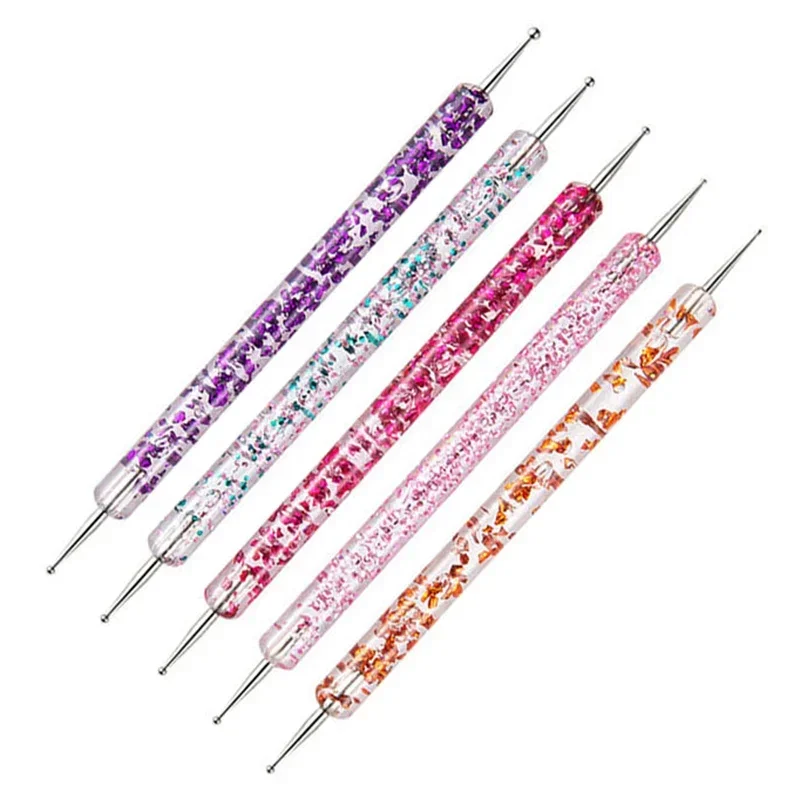 5 pezzi portatile nail art punteggiatura penna perline di cristallo manico disegno a doppia estremità pittura strass gemme penne strumenti per manicure