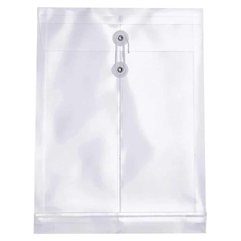 

24 Pack Clear Plastic Envelopes Poly Envelopes Expandable Files Document Folders With Button & String Tie Closure A4