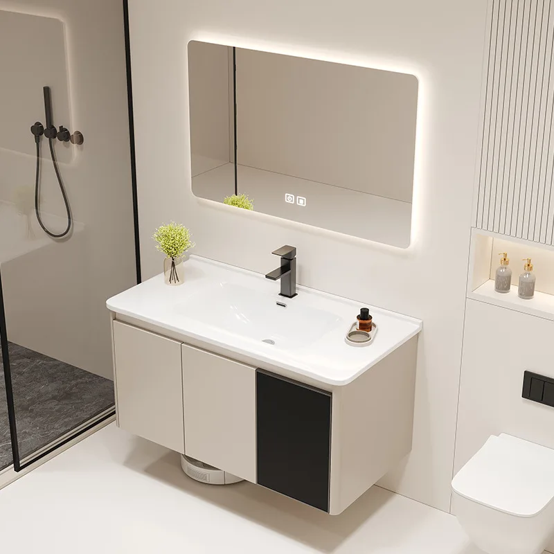 Bathroom face wash ceramic integrated basin combination mirror cabinet honeycomb aluminum bathroom cabinet