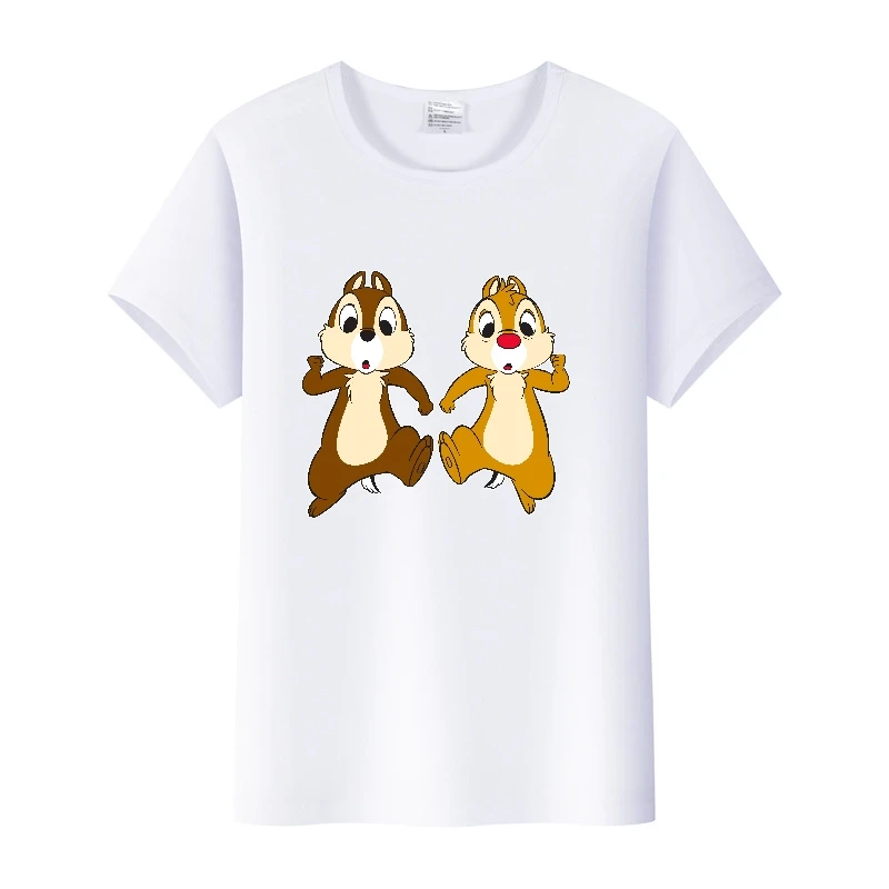 カジュアルディズニー漫画チップ 'n' デールグラフィック tシャツ夏のレディースブラウス男性白 Tシャツ服女性 Y2K Tシャツ特大トップス