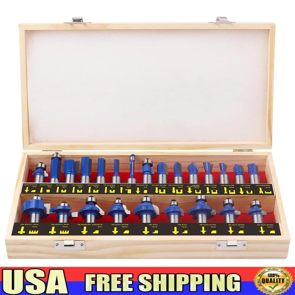 

24 Pieces Router Bits Set 1/2 Inch Shank Tungsten Carbide Woodworking Tools Edging Trimming Grooving and Joining Projects