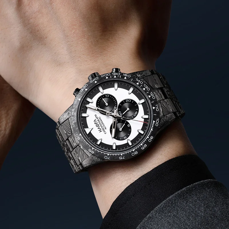Haofa Chronograph Watch Full Carbon Fiber Automatic Mechanical Watch for Men Sapphire Waterproof Watch Cool Multi-function 23661