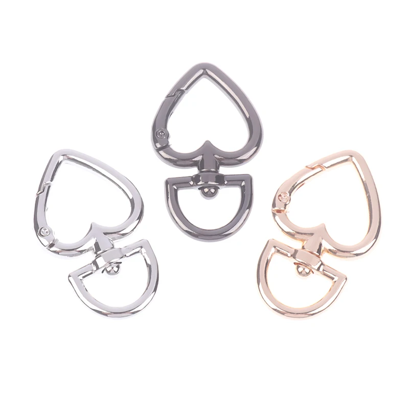 3Colors Bag Heart Shape Rotation Alloy Lobster Spring Clasps Openable Key Ring Hook Carabiner Connector Dog Chain Buckles