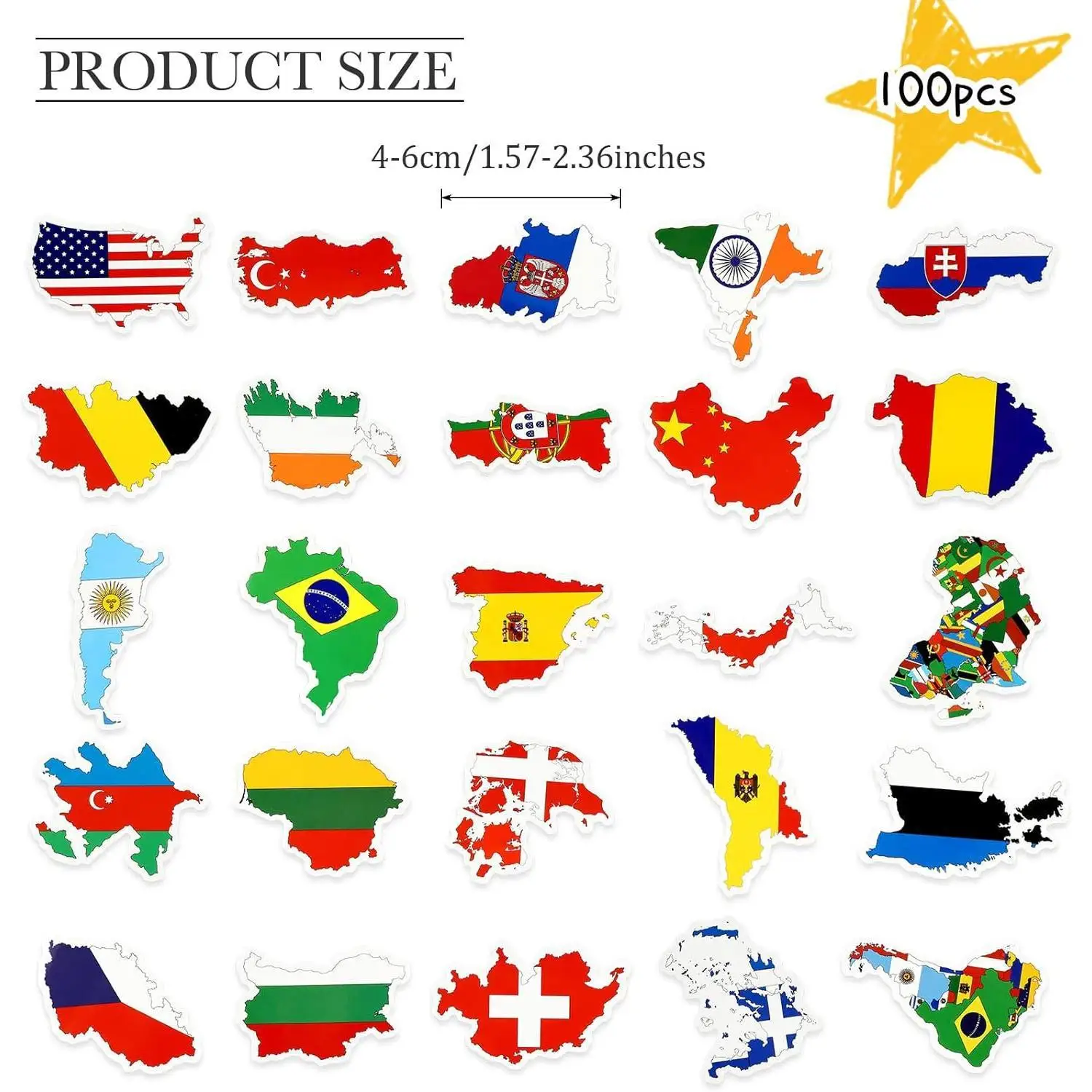 50pcs Country Map Suitcase Laptop Waterproof Decorative Sticker