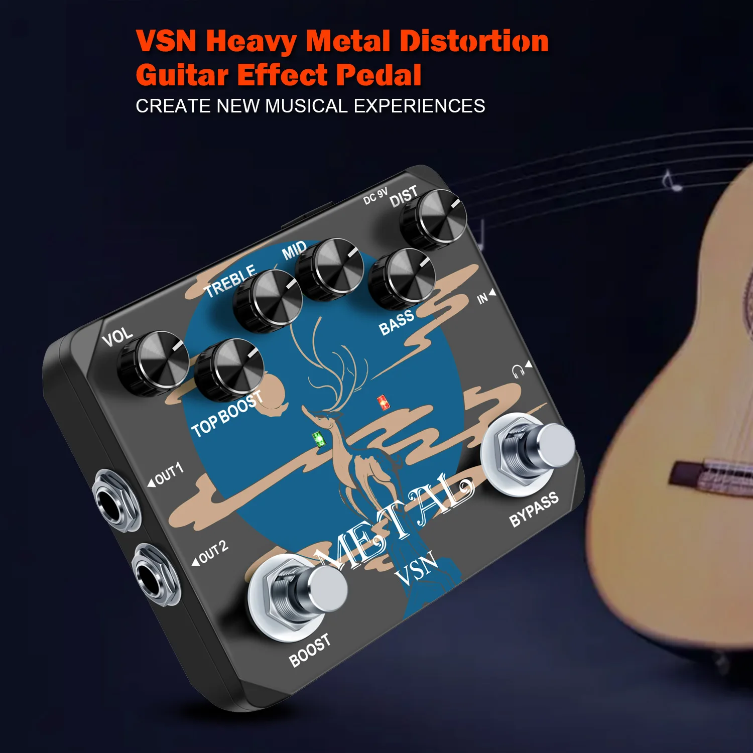 

Педаль для гитары Heavy Metal Distortion, педаль эффектов для гитары Muff Top Boost Distortion с металлическими звуками 80-х или 90-х годов и наушниками