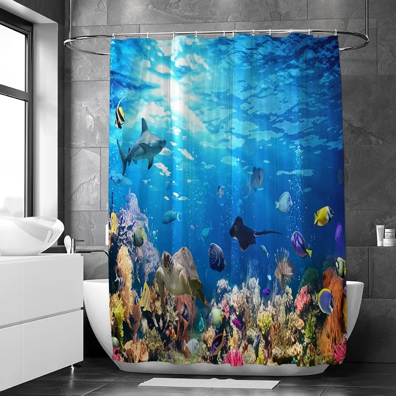 Marine Life Animal Shower Curtains Dolphin Starfish Sea Turtle Bird Beach Ocean Nature Landscape Wall Hanging Bathroom Decor Set