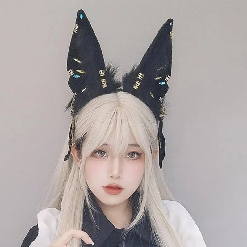 Ethnic Animal Ear Headband Plush Anime Headband Masquerade Costume Headdress Female Teens Cosplay Dress Up Accessories