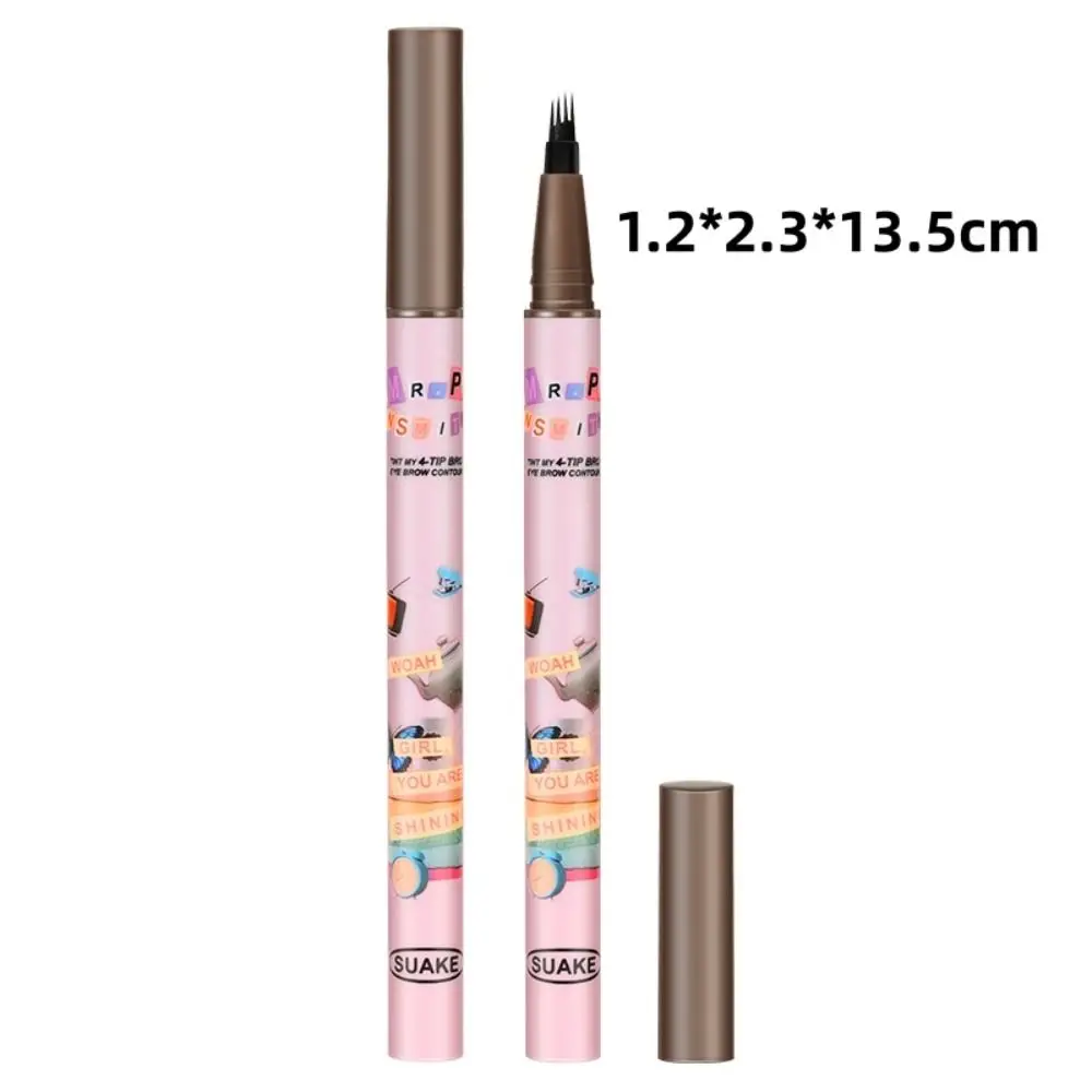 กันน้ํา 4 สีปากกาเขียนคิ้ว 4 เคล็ดลับส้อม Natural Dark Brown Liquid Eye Brow ดินสอเครื่องสําอางค์ Long Lasting Eyebrow Tattoo ดินสอ
