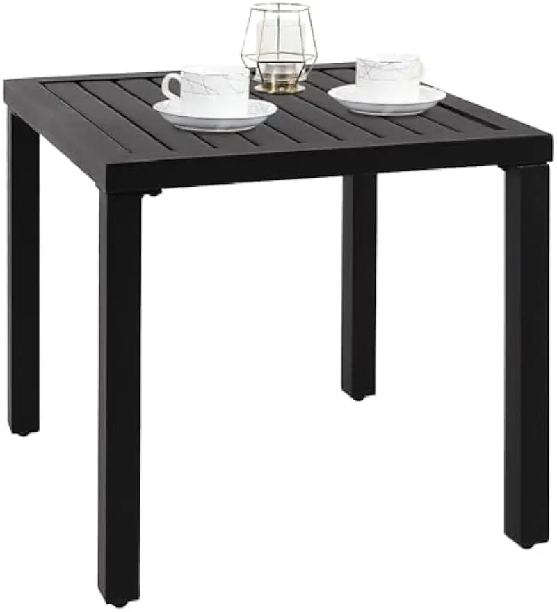 

PHI VILLA Indoor Outdoor Small Metal Square Side/End Table, Patio Coffee Bistro Table, Black