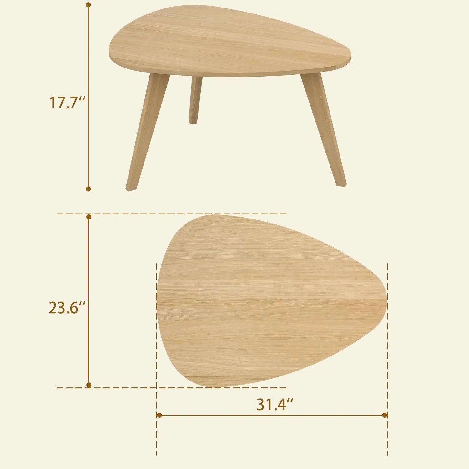 

Triangle Coffee Table,31.5"" Natural Leaf-Shaped Center Table,Boho Minimalist Display Coffee Table For Living Room Small