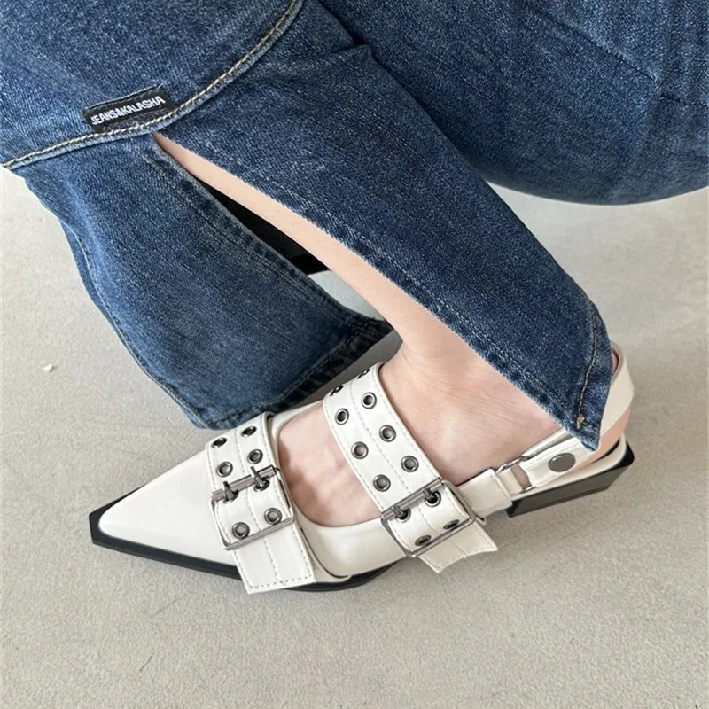 2025 خريف شتاء جديد النمط الفرنسي ماري جين مضخات أشار تو حزام مشبك ديكور خمر حذاء كعب مكتنز