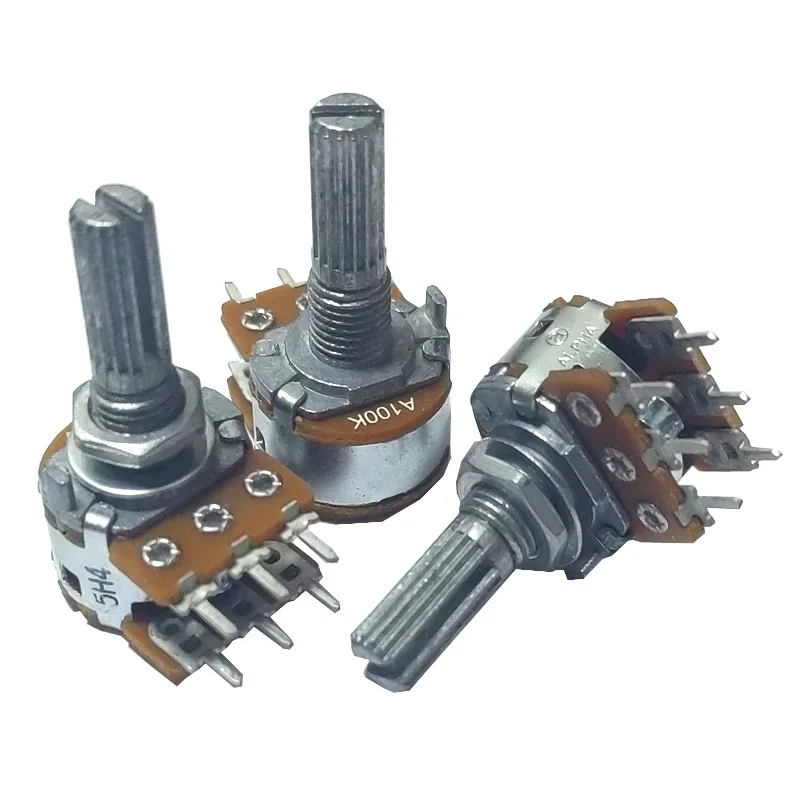 Taiwan1pcs ALPHA RK163  A100KX2 Audio Dual-unit Rotary Potentiometer 6Pins 20mm Flowers shaft