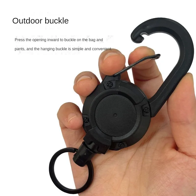 Retractable Heavy Duty Pull Reel Carabiner Key Chains Strong Steel Wire Rope Buckle Spring Key Ring Outdoor Sporty Keychain Tool