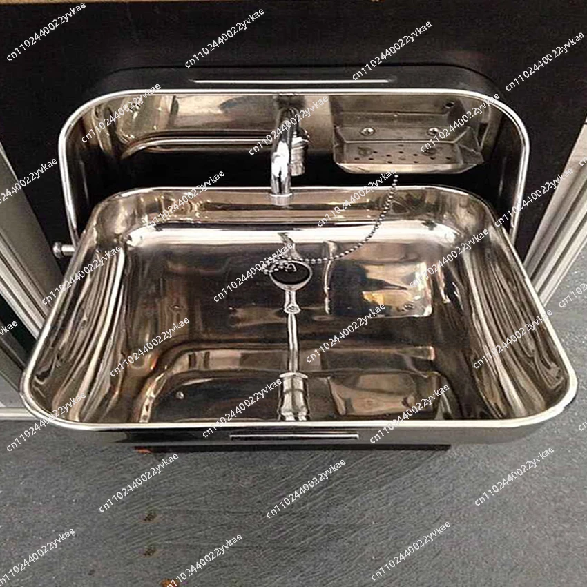 

RV 304 Stainless Steel Folding Sink with Integrated Faucet Apply to Caravan Camper Boat Wall-mounted Sink 370*390*(180/375)mm