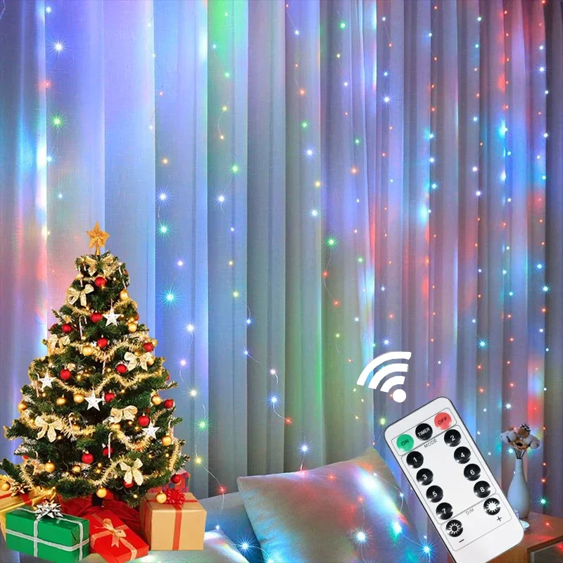1PC 300/400/600 LED Copper Wire String Lights 3*1-6*3M Curtain Light USB Powered With Remote for Party Wedding Xmas Decorations
