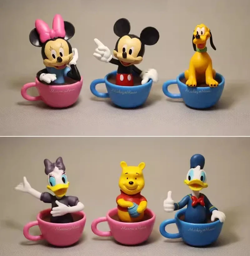 

In Stock 6pcs/Set Mouse Winnie Pooh Duck Cup Style Blind Box Kawaii Action Figure Model Ornament Toy Surprise Gifts For Fans