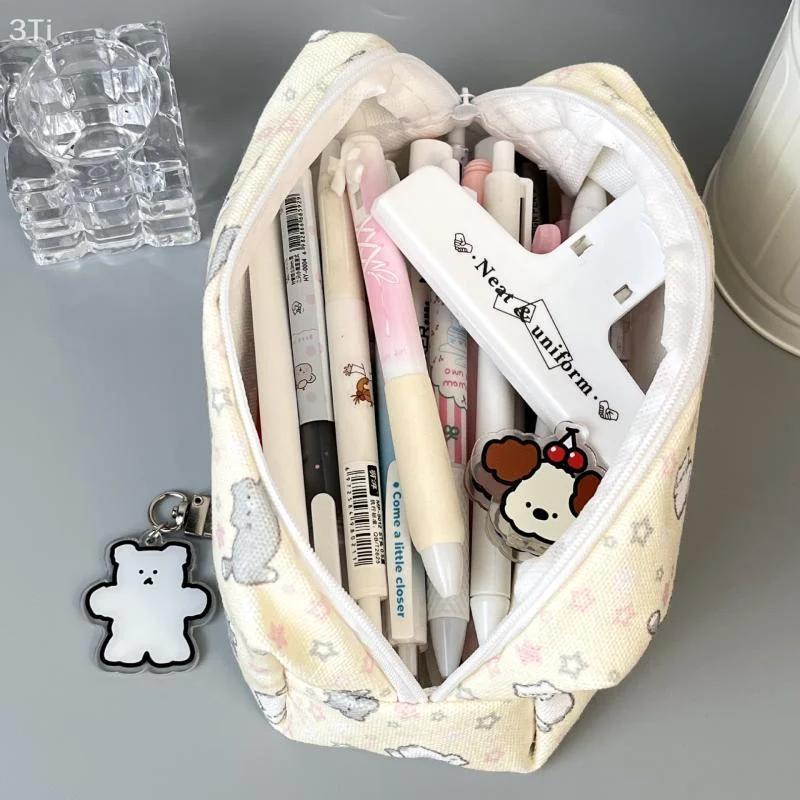 Simple Cute Cartoon Cat Pattern Pencil Case Portable Stationery Organizer Pouch Kawaii Girls School Supplies Makeup Storage Bag