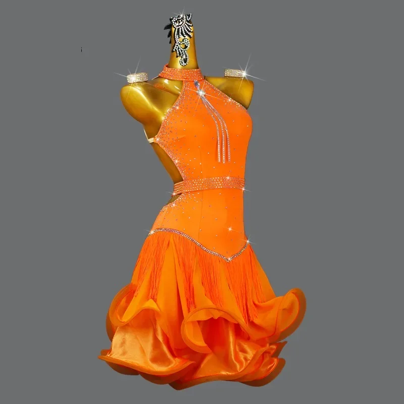 Nueva ropa de baile latino vestido de competición Sexy para mujeres adultas fiesta pelota deportes falda femenina traje de graduación señoras niñas Samba