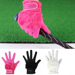 1Pair Fashion Women Winter Warm Gloves Faux Fur Suede Golf Gloves Thick Plus Velvet Anti-slip Female Driving Skiing Gloves