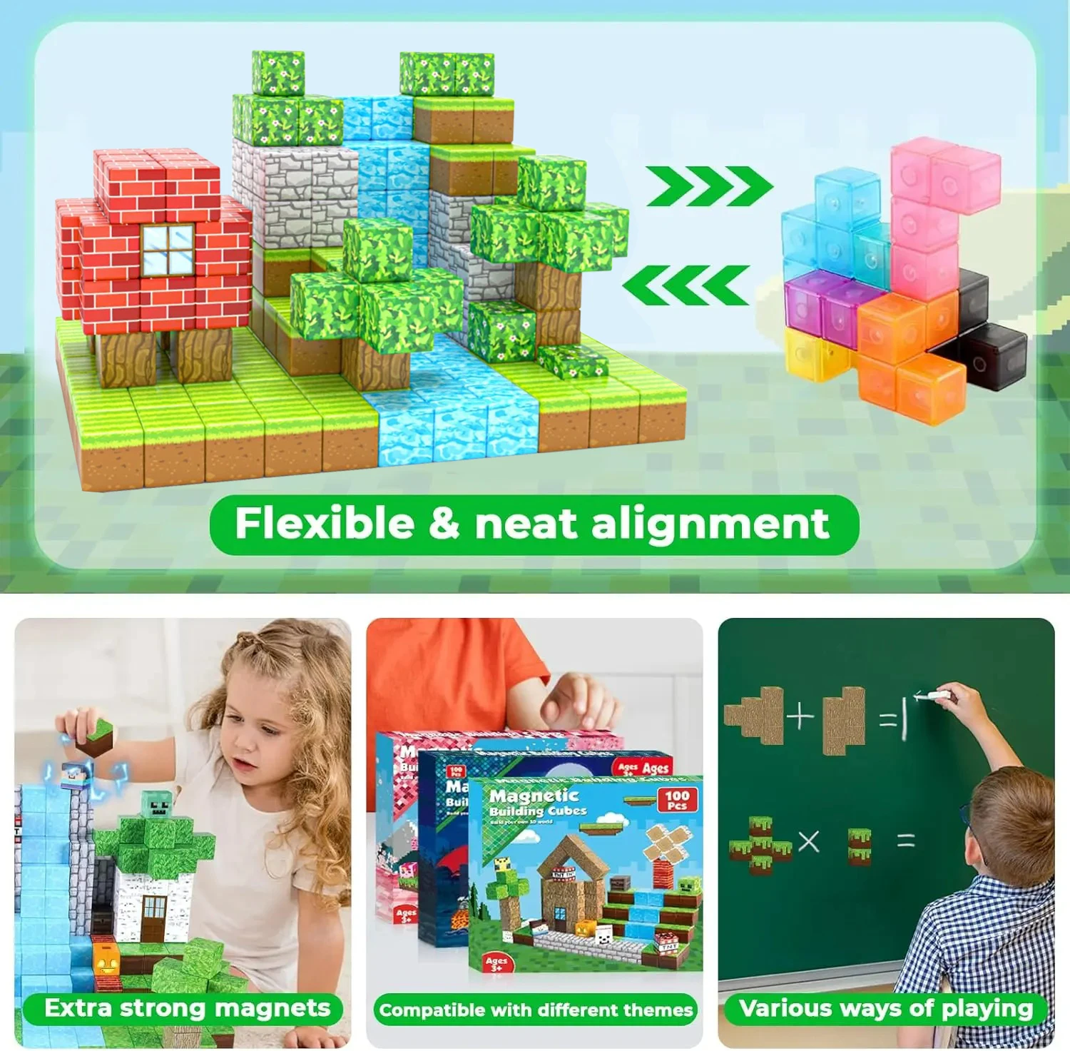 Décennie s de Construction Magnétiques Montessori, Ensemble de Jouets à Tiges, Cubes Empilables, Cadeau de Noël