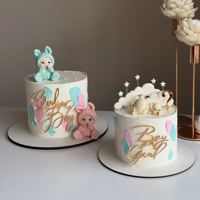 Decoración de pastel lateral acrílica para Baby Shower, niño o niña Oh Baby, suministros para fiesta de revelación de género, adorno para tarta de celebración de cumpleaños