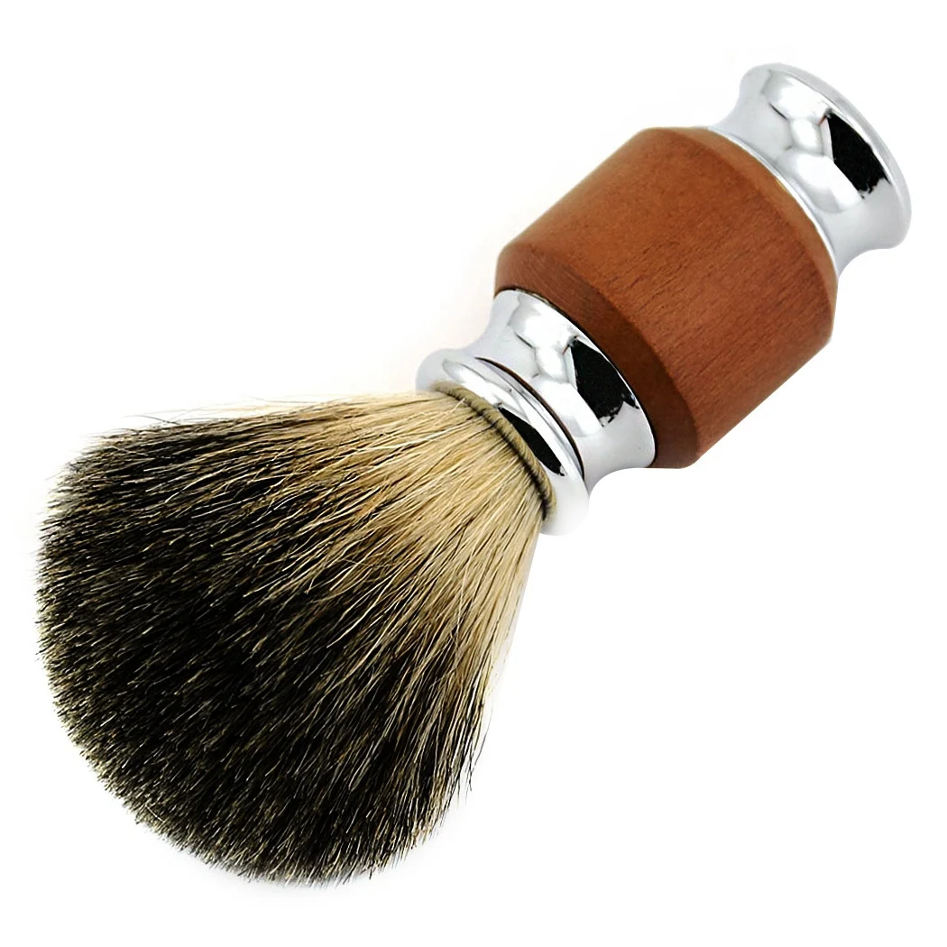 Brocha de afeitar para hombre, 1 piezas, pelo de tejón puro, Barba, con mango de madera, suministro de varias maquinillas de afeitar