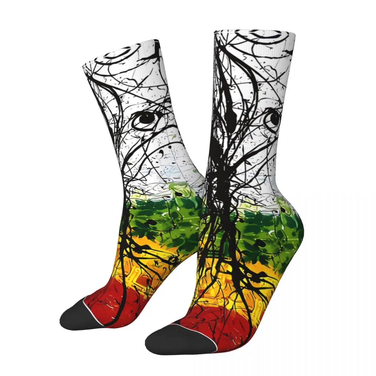 

Happy Men's Socks Rasta Tree Retro Rastafari Rasta Harajuku Crazy Crew Sock Gift Pattern Printed