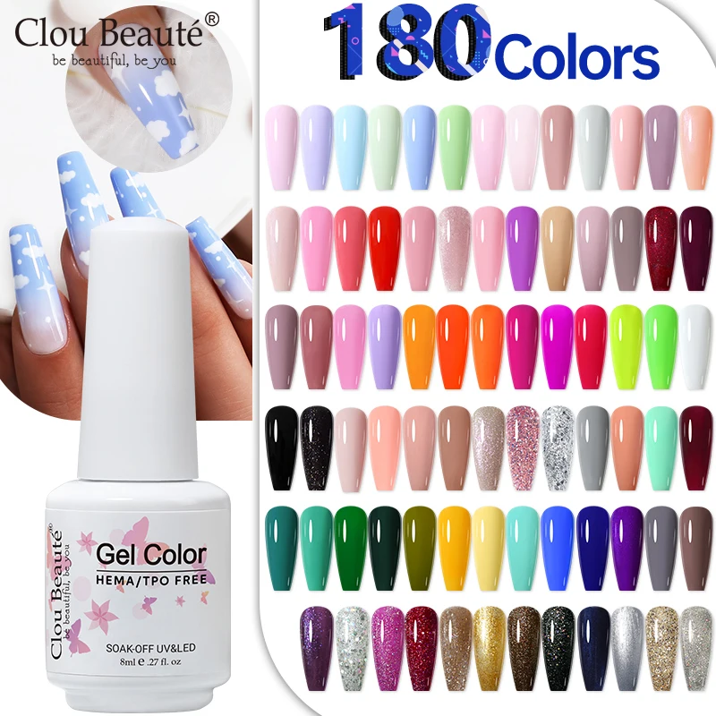 Clou Beaute 8 ml Gel Nagellak Vernis HEMA/TPO GRATIS Glitter Nagels Art Base Top Coat UV Gel 180 Kleuren Vernis Semi Permanent