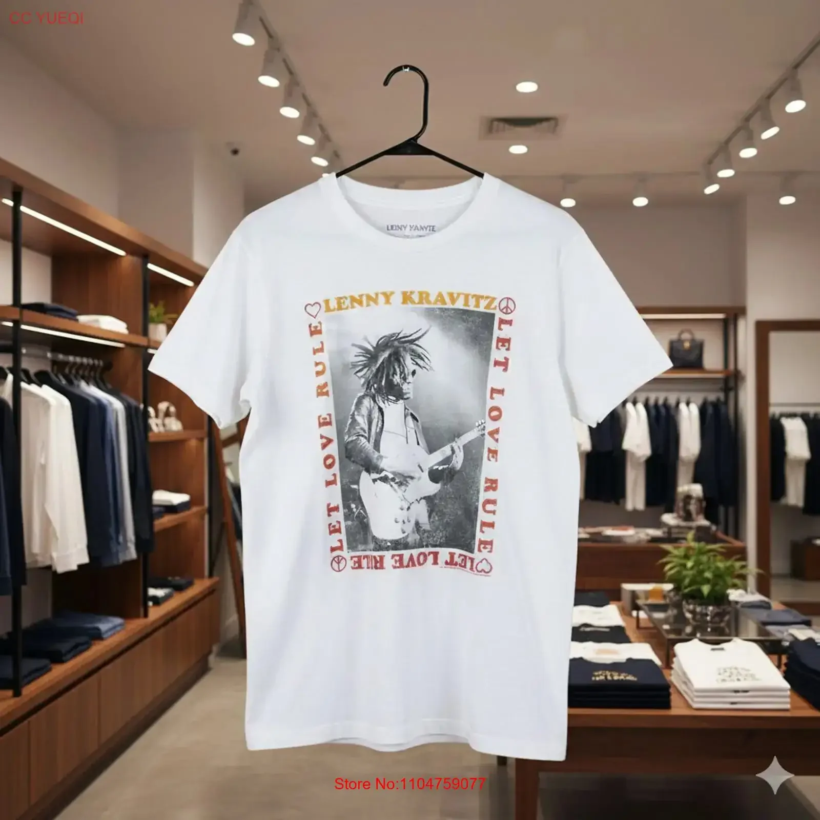 Camiseta Lenny Kravitz Let Love Rule Blanca, Estilo Rock Vintage T831, Ropa de Diseñador con Efecto Lavado, Gráfico Elástico y Elegante