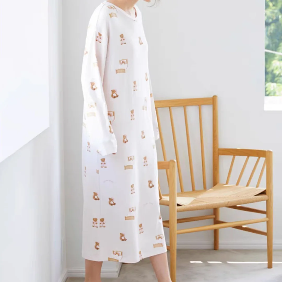 One Piece Ladies Autumn/winter Pajamas Dress Room Wear Ledies Night Gown Modal